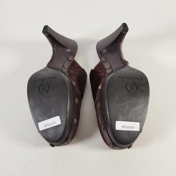 Cole Haan Brown Suede Studded Metal Details Mules Clogs Heels Women Size 8.5 - Picture 7 of 11